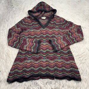 Royal Robbins Women's XL Multi-Color Stripe Open Knit Hooded Sweater Cabincore